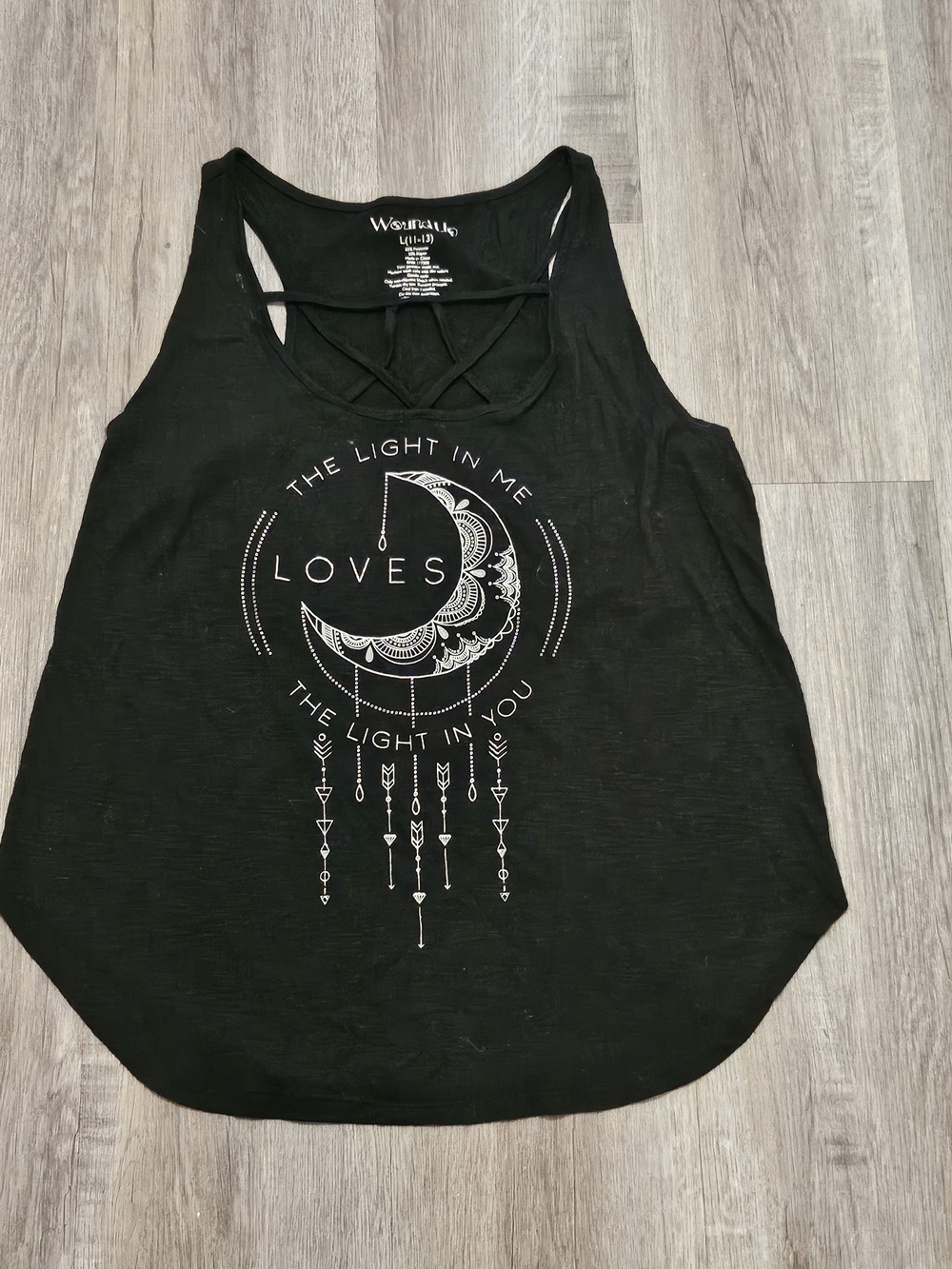 Wound Up Black Tank Top with White Moon Dreamcatcher Graphic
